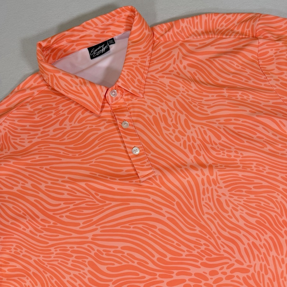 Sunday Swagger Shirt Mens 3XL Neon Orange‎ Tiger Print Golf Polo GOAT Stretch